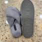 Laines London grey fluffy slippers with flamingo brooch